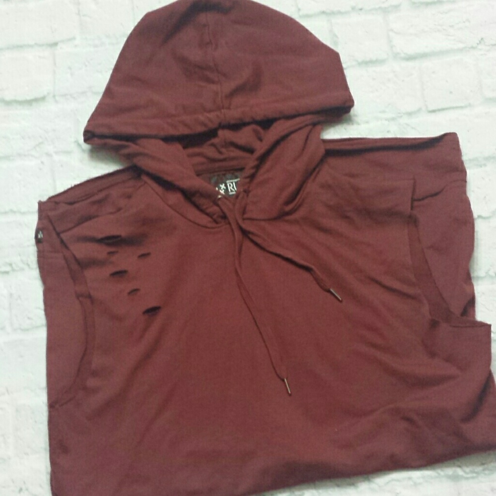 NWOT Distressed Men's Sleeveless Hoodie